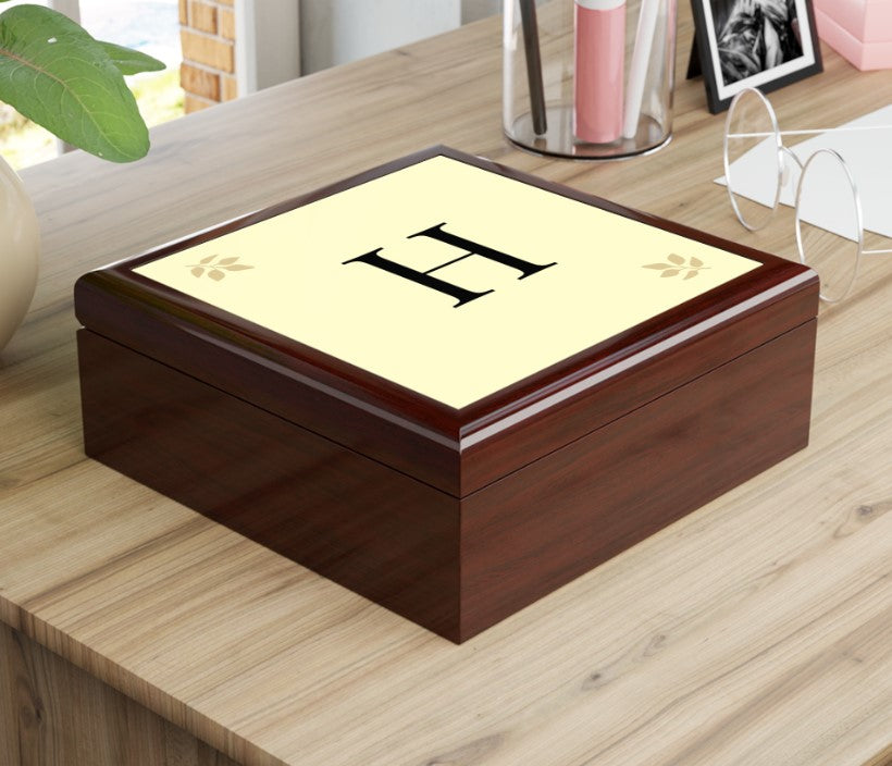 Personalized Wooden Jewelry Box | Monogram Initial | Golden Oak, Red Mahogany & Ebony Black | Gift for Her
