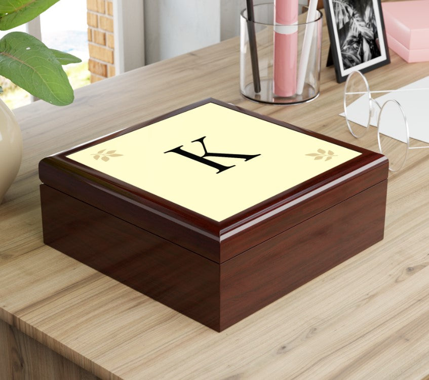 Personalized Wooden Jewelry Box | Monogram Initial | Golden Oak, Red Mahogany & Ebony Black | Gift for Her