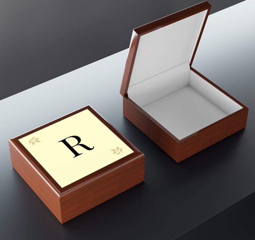 Personalized Wooden Jewelry Box | Monogram Initial | Golden Oak, Red Mahogany & Ebony Black | Gift for Her