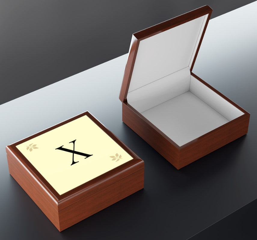 Personalized Wooden Jewelry Box | Monogram Initial | Golden Oak, Red Mahogany & Ebony Black | Gift for Her