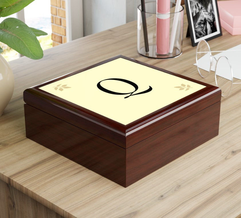 Personalized Wooden Jewelry Box | Monogram Initial | Golden Oak, Red Mahogany & Ebony Black | Gift for Her