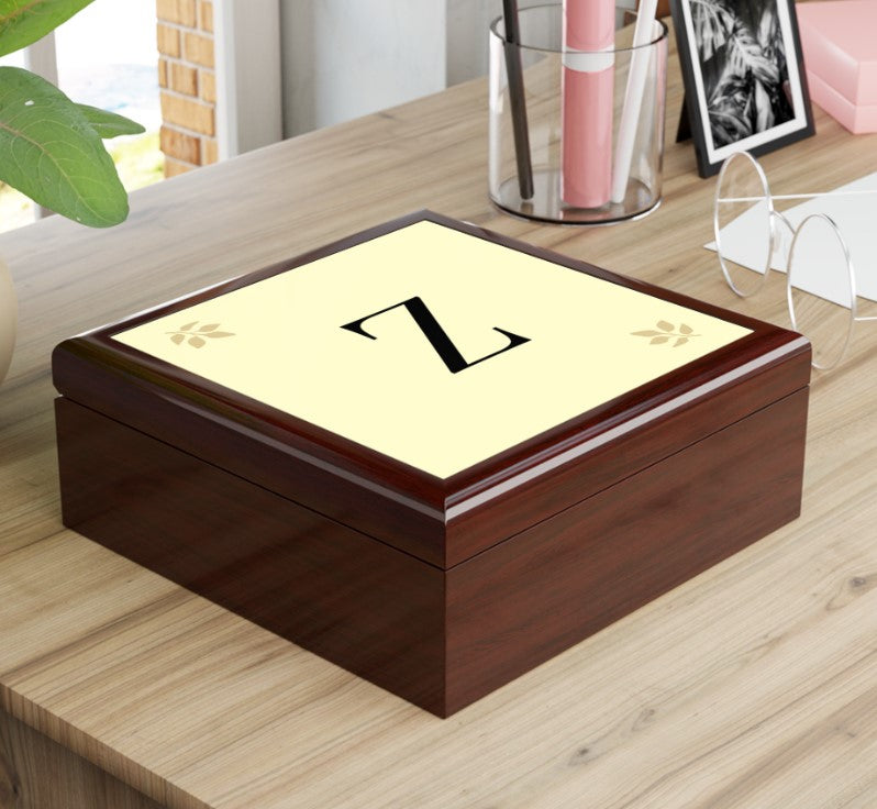 Personalized Wooden Jewelry Box | Monogram Initial | Golden Oak, Red Mahogany & Ebony Black | Gift for Her