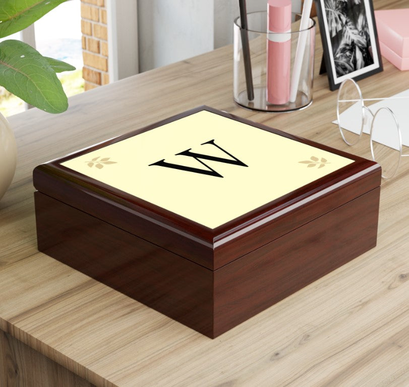 Personalized Wooden Jewelry Box | Monogram Initial | Golden Oak, Red Mahogany & Ebony Black | Gift for Her