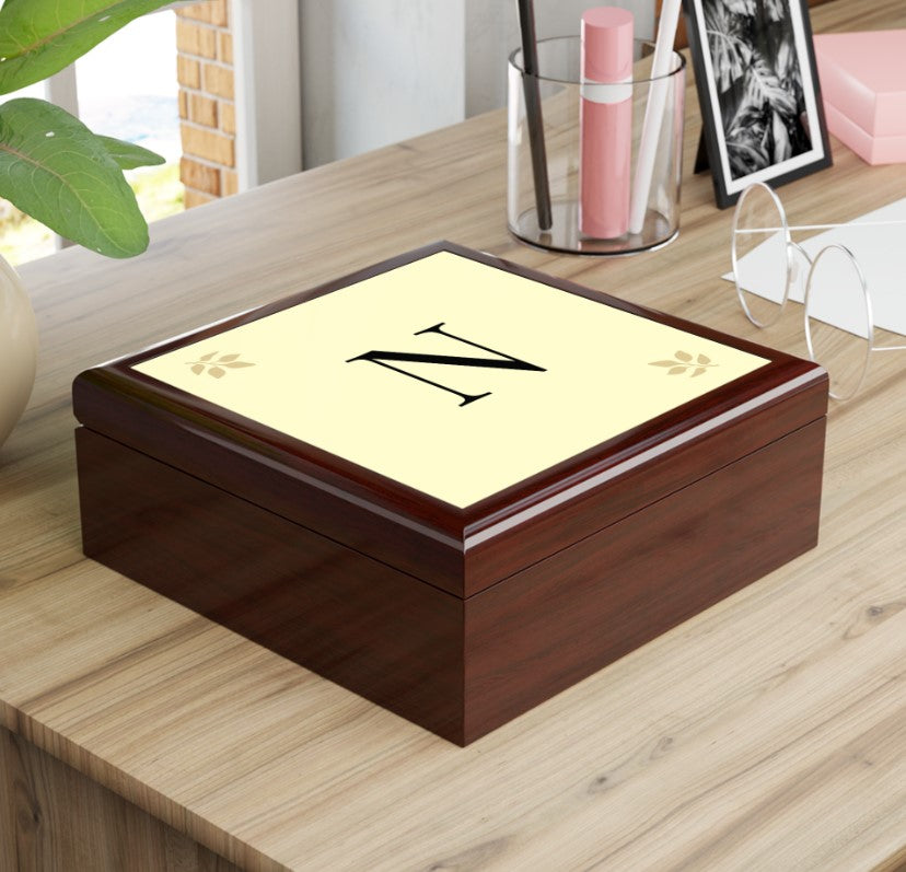 Personalized Wooden Jewelry Box | Monogram Initial | Golden Oak, Red Mahogany & Ebony Black | Gift for Her