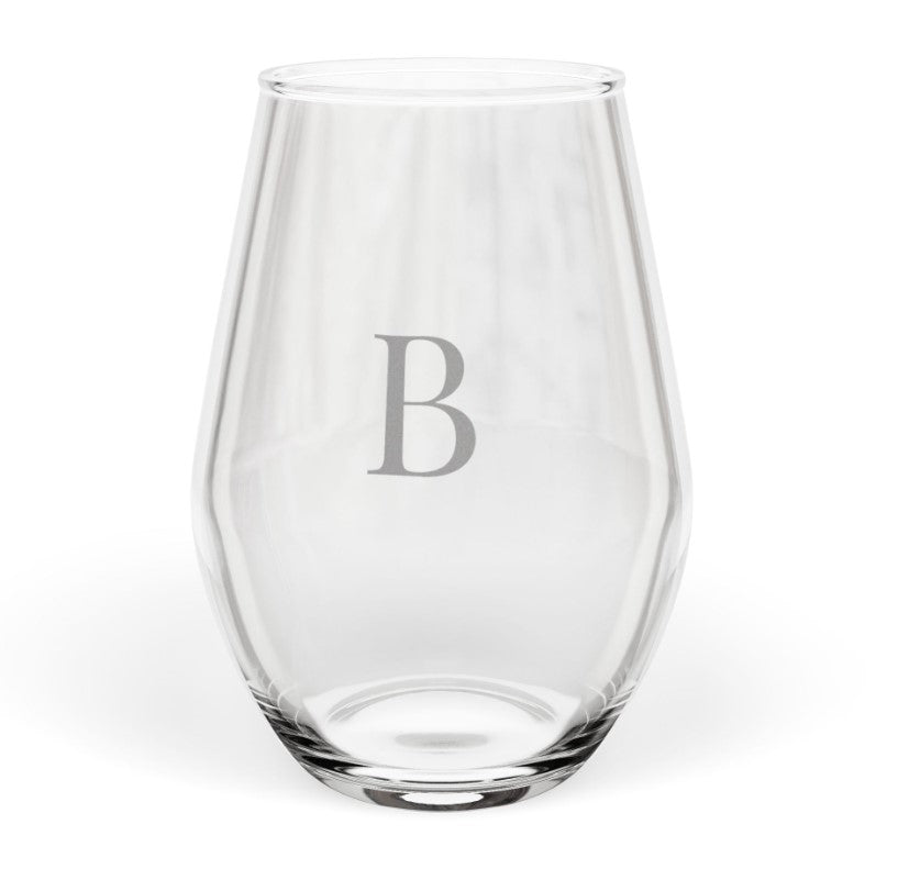 Stemless 11.75oz Wine Glass w/Letter monogram initial, by TokyoBill