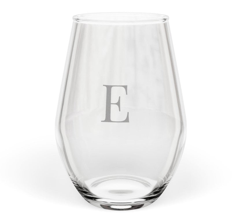 Stemless 11.75oz Wine Glass w/Letter monogram initial, by TokyoBill