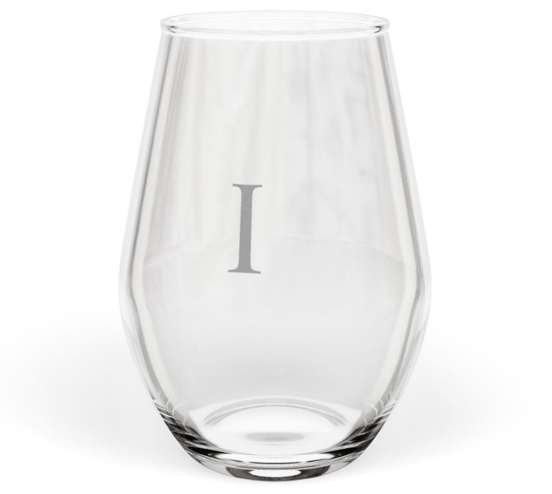 Stemless 11.75oz Wine Glass w/Letter monogram initial, by TokyoBill