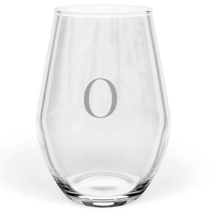 Stemless 11.75oz Wine Glass w/Letter monogram initial, by TokyoBill