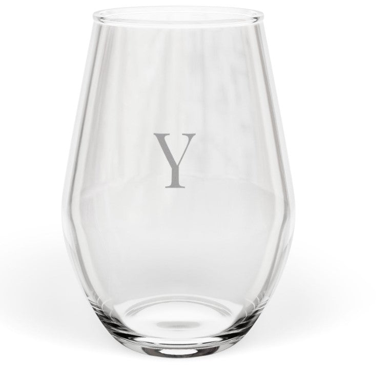 Stemless 11.75oz Wine Glass w/Letter monogram initial, by TokyoBill