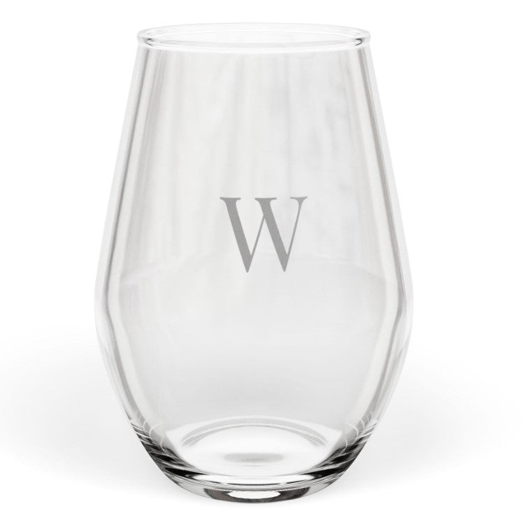 Stemless 11.75oz Wine Glass w/Letter monogram initial, by TokyoBill