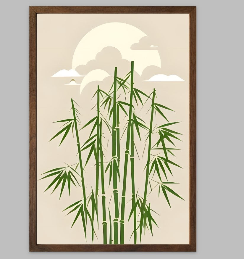 Bamboo Moon Art Print | Zen Nature Wall Decor | Calming Illustration