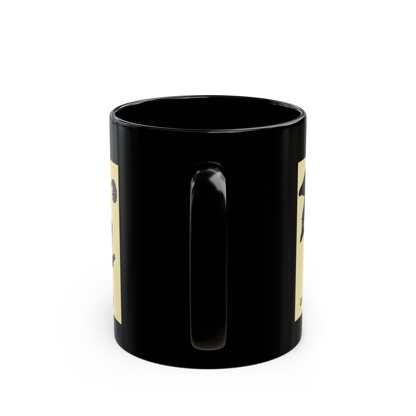 Black Mug (11oz) 'Ninja' kanji on parchment yellow, by TokyoBill