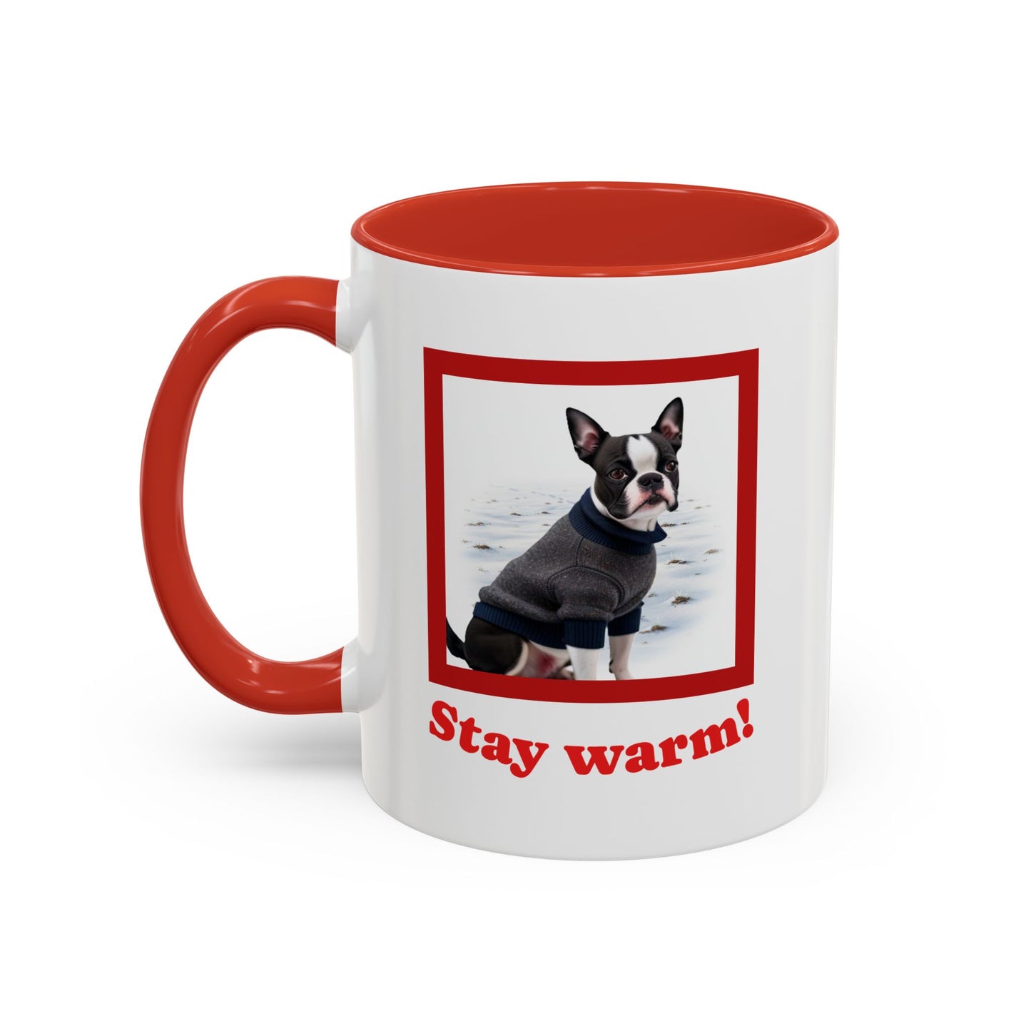 Two-tone Accent 11 oz Coffee Mug w/ Boston Terrier Sweater Dog, by TokyoBill