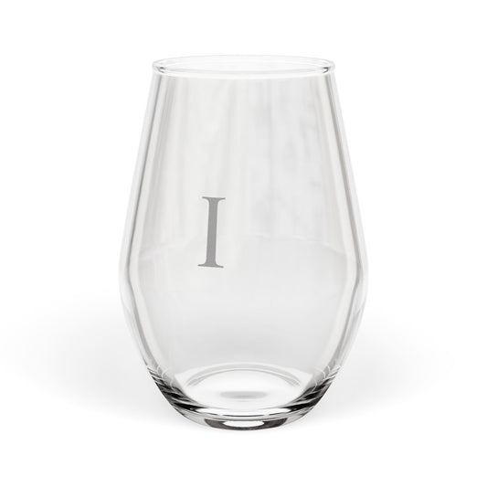 Stemless 11.75oz Wine Glass w/Letter I monogram initial, by TokyoBill