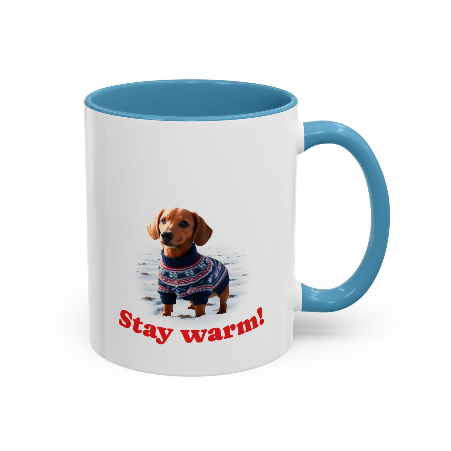 Two-tone Accent 11 oz Coffee Mug w/ Dachshund Sweater Dog, by TokyoBill