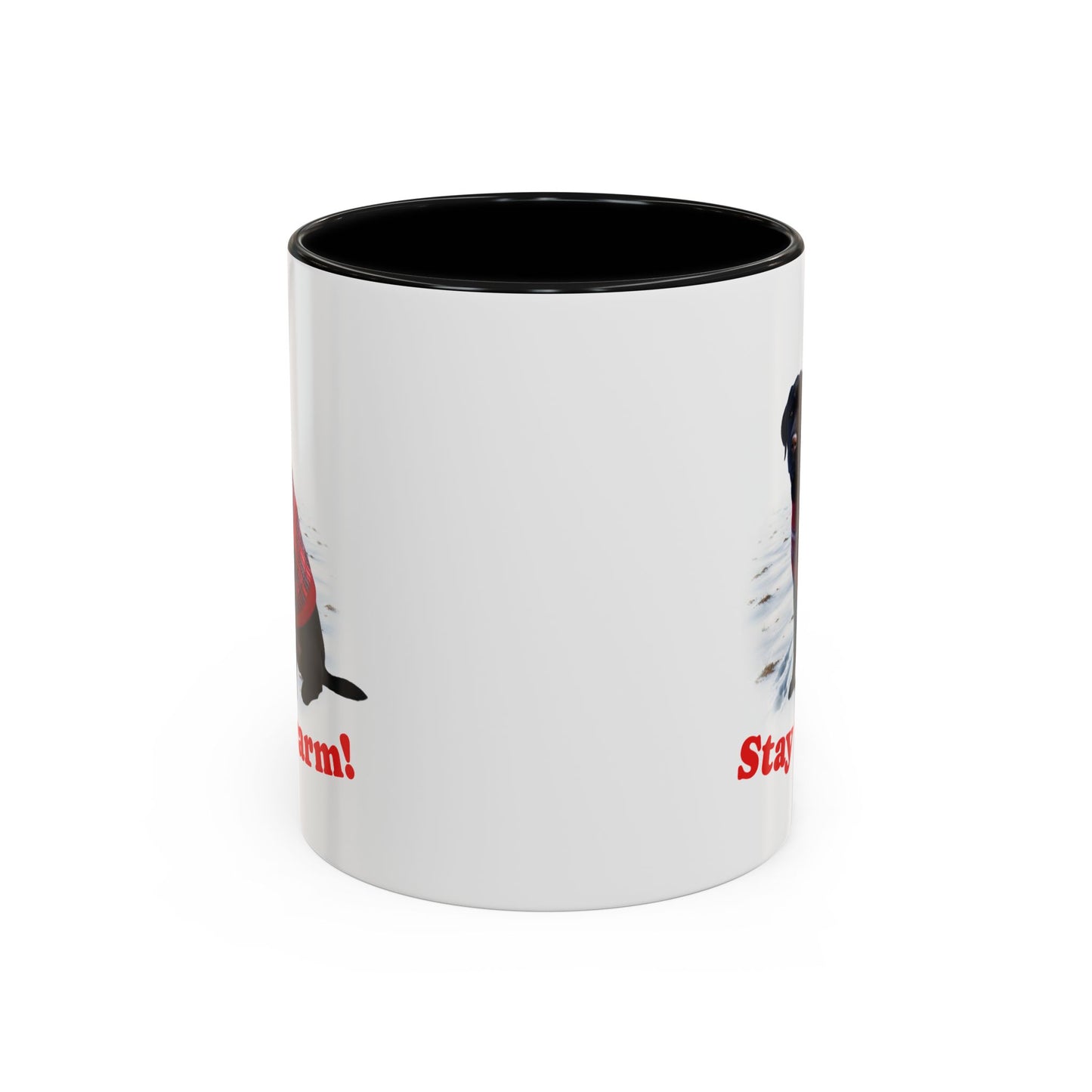 Two-tone Accent 11 oz Coffee Mug w/Black Lab Retriever Sweater Dog, by TokyoBill