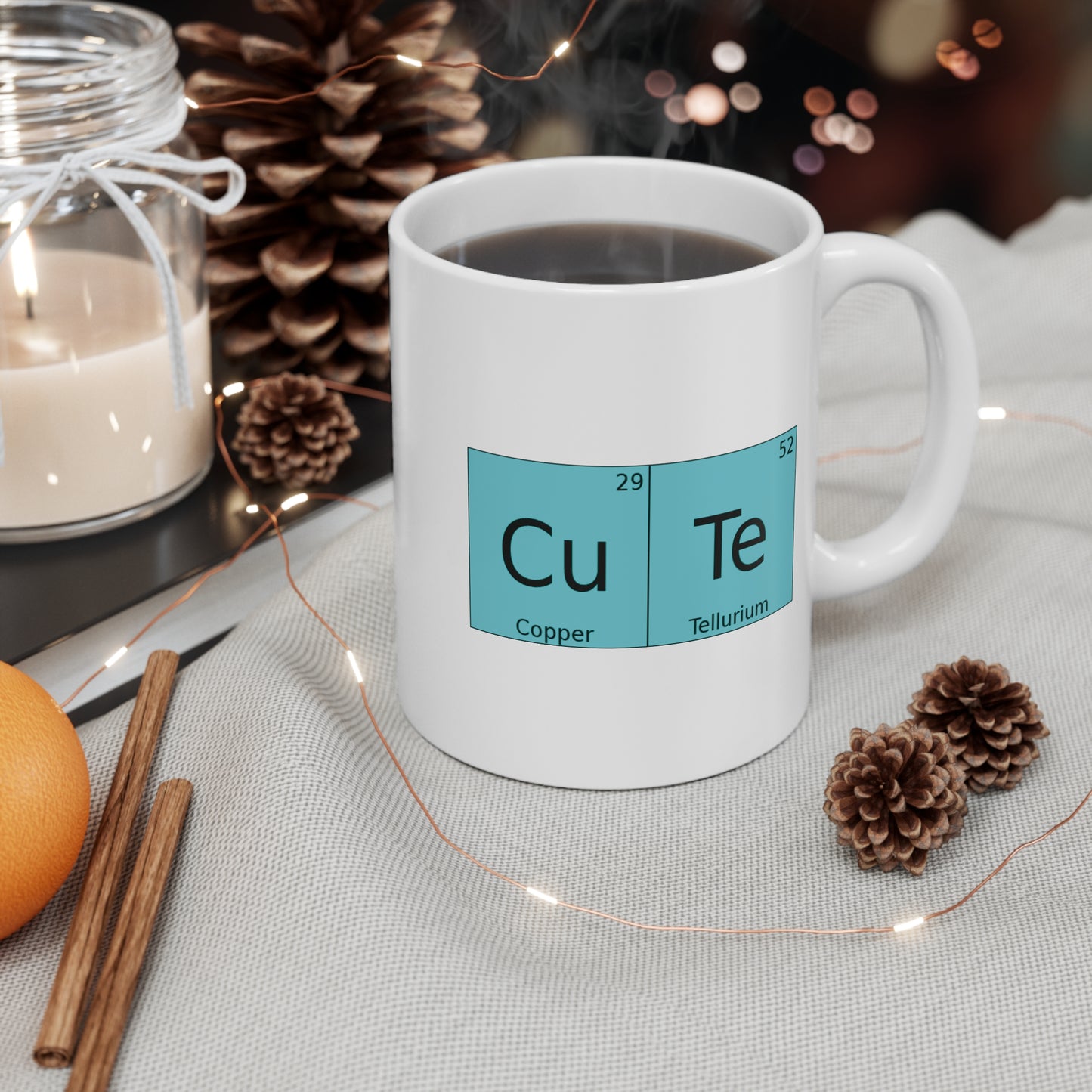 Coffee Cup w/Chemistry | 'CuTe' Copper Tellurium Periodic Table Mug, by TokyoBill