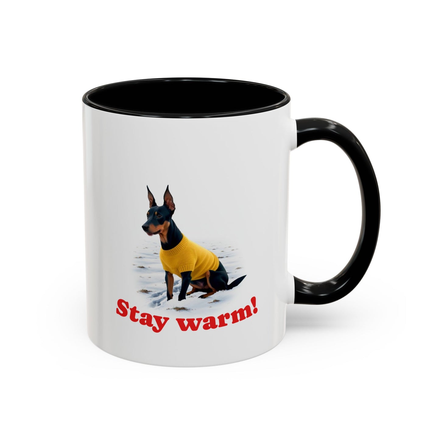 Two-tone Accent 11 oz Coffee Mug w/ Miniature Pinscher Sweater Dog, by TokyoBill