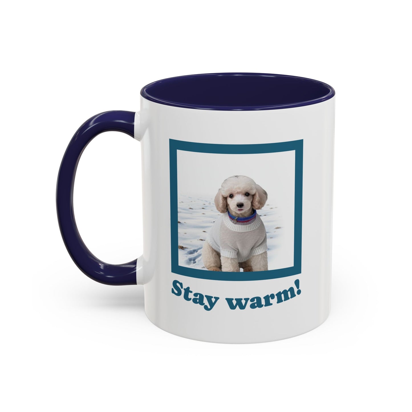 Two-tone Accent 11 oz Coffee Mug w/ Mini White Poodle Sweater Dog, by TokyoBill