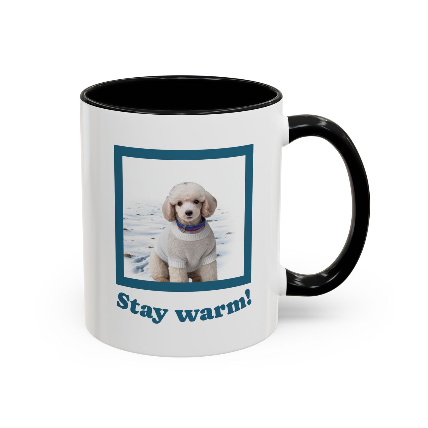 Two-tone Accent 11 oz Coffee Mug w/ Mini White Poodle Sweater Dog, by TokyoBill
