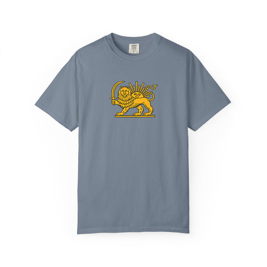 Lion with Sword Graphic T-shirt; Heraldic Golden Lion by TokyoBill