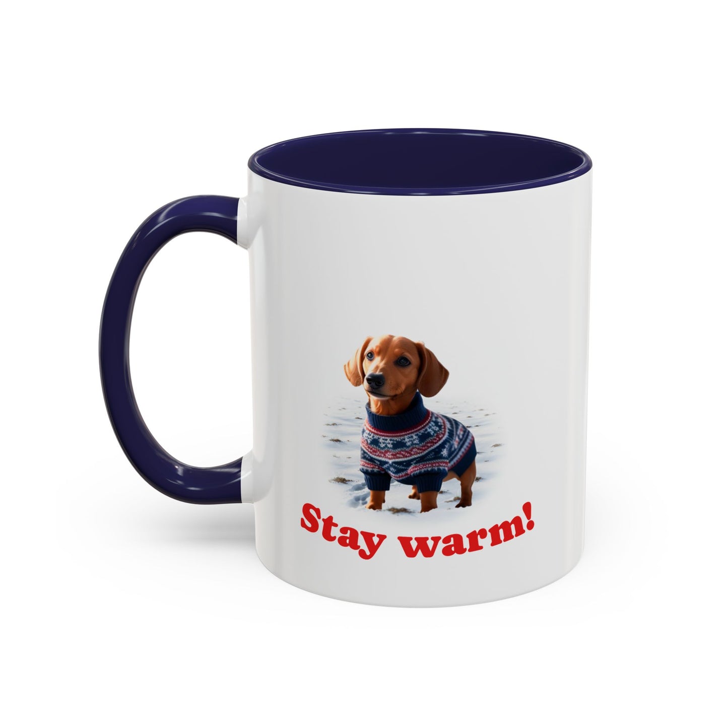 Two-tone Accent 11 oz Coffee Mug w/ Dachshund Sweater Dog, by TokyoBill