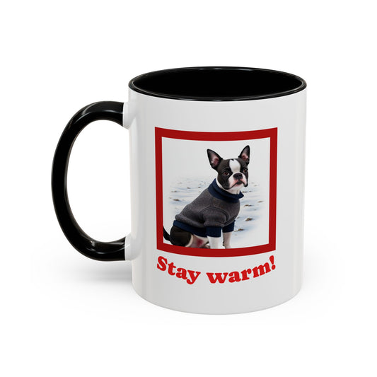 Two-tone Accent 11 oz Coffee Mug w/ Boston Terrier Sweater Dog, by TokyoBill