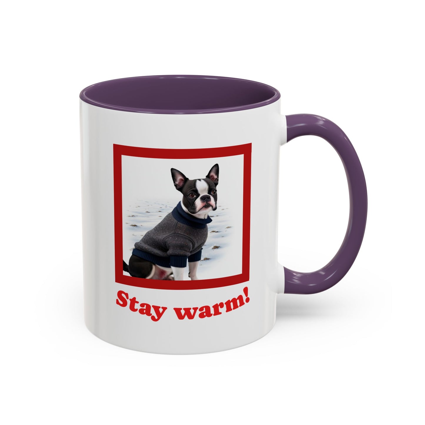 Two-tone Accent 11 oz Coffee Mug w/ Boston Terrier Sweater Dog, by TokyoBill