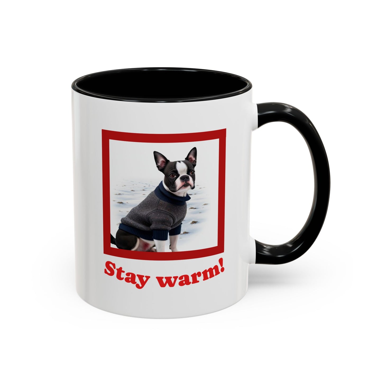 Two-tone Accent 11 oz Coffee Mug w/ Boston Terrier Sweater Dog, by TokyoBill