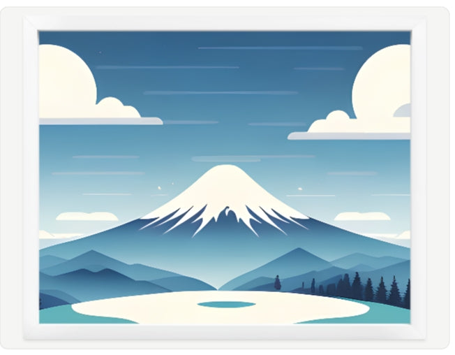 Mount Fuji Art Print | Serene Japan Landscape Wall Art | Illustrated Japanese Mountain Poster | Golden Countryside Print