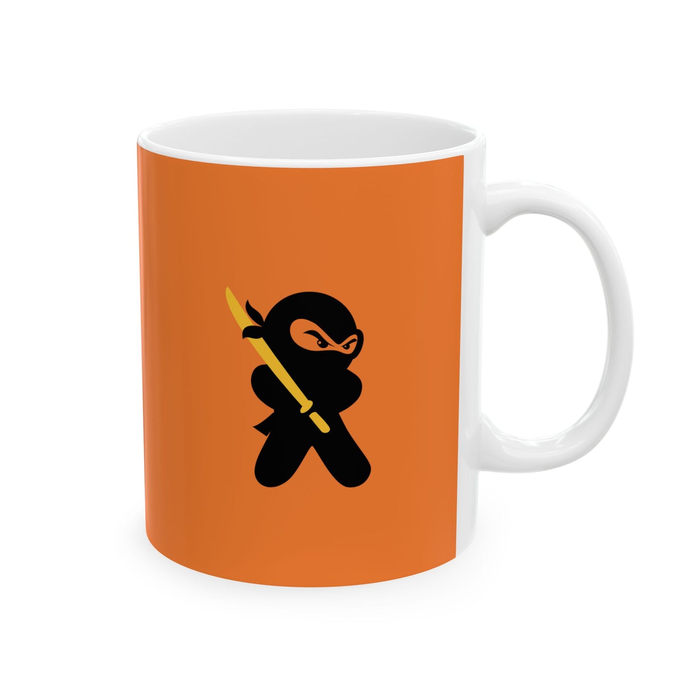 Orange over White Ceramic Coffee/Tea Mug (11 oz) with Ninjas, by TokyoBill