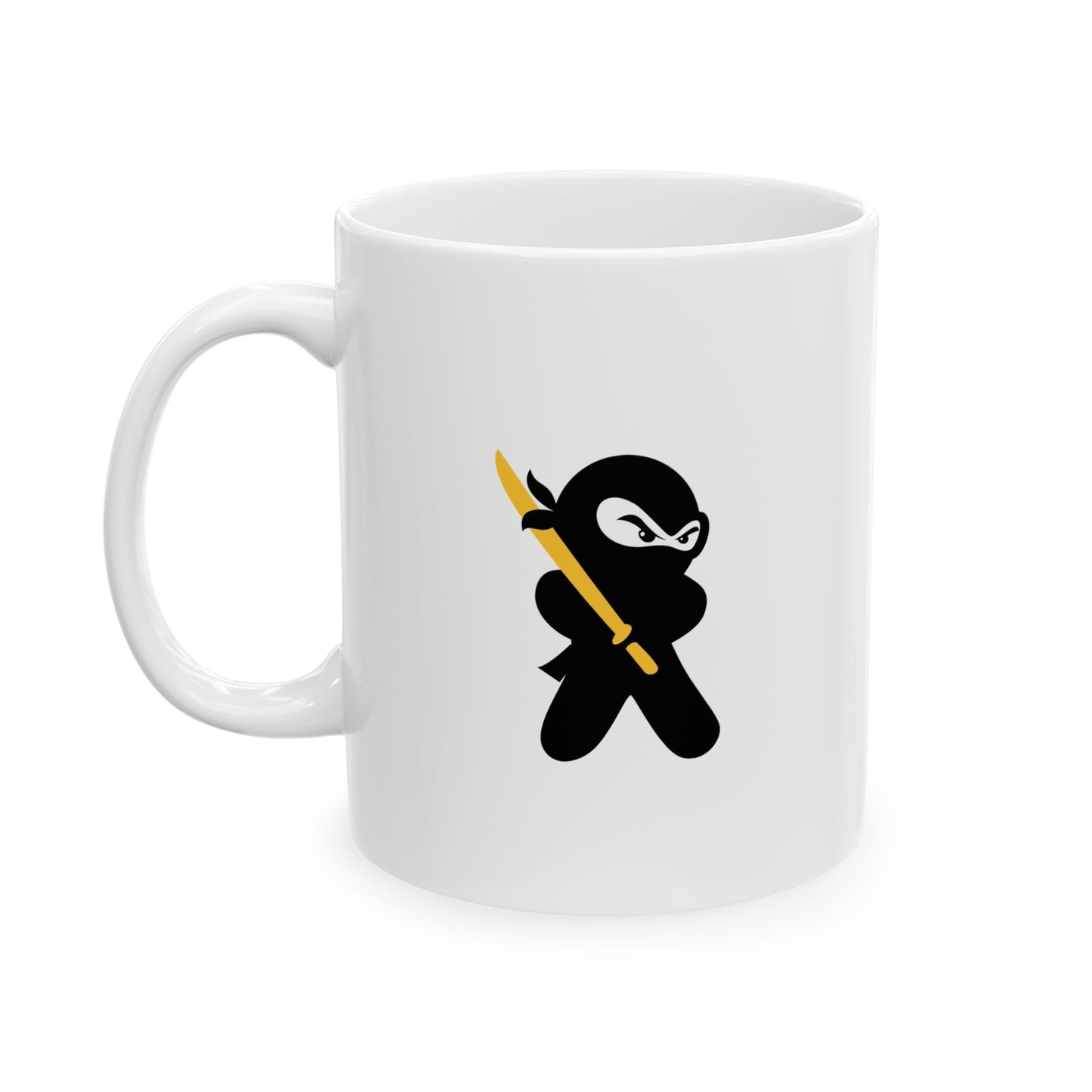 White Ceramic Coffee/Tea Mug (11 oz) with Ninjas, by TokyoBill