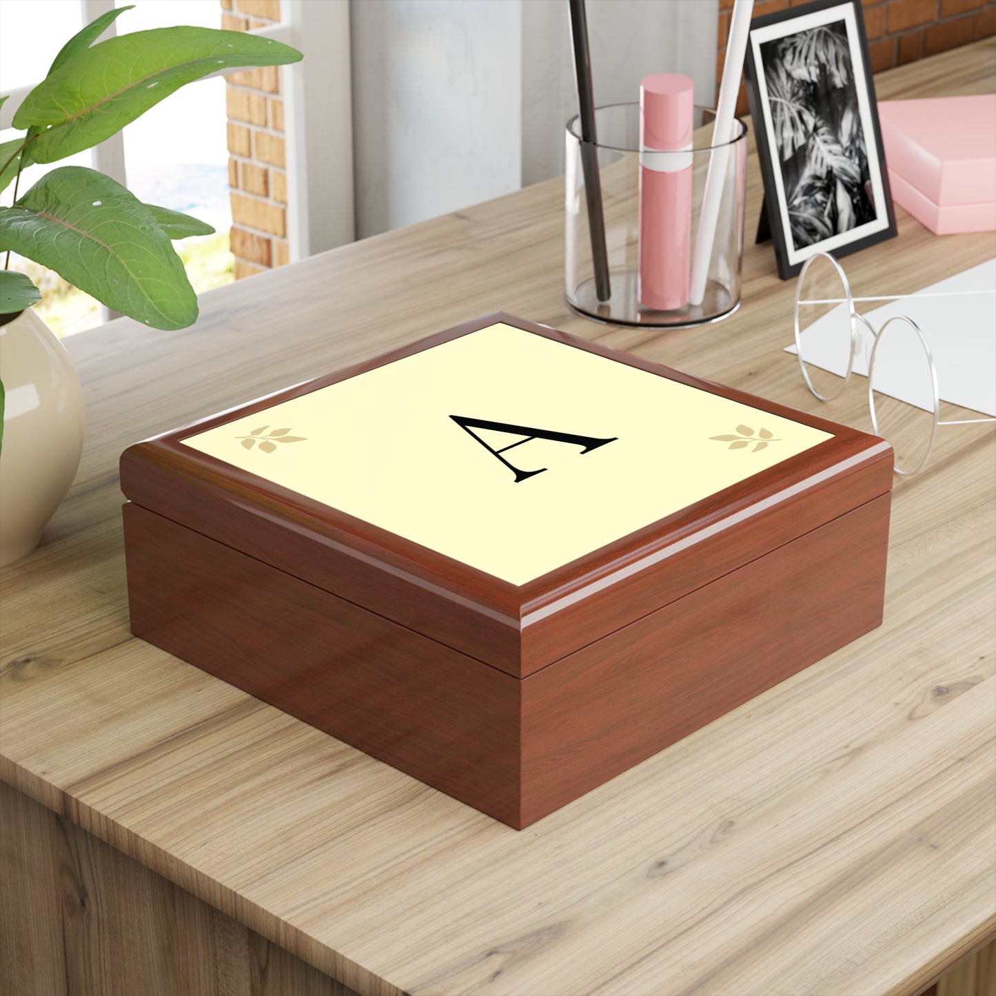 Personalized Wooden Jewelry Box | Monogram Initial | Golden Oak, Red Mahogany & Ebony Black | Gift for Her