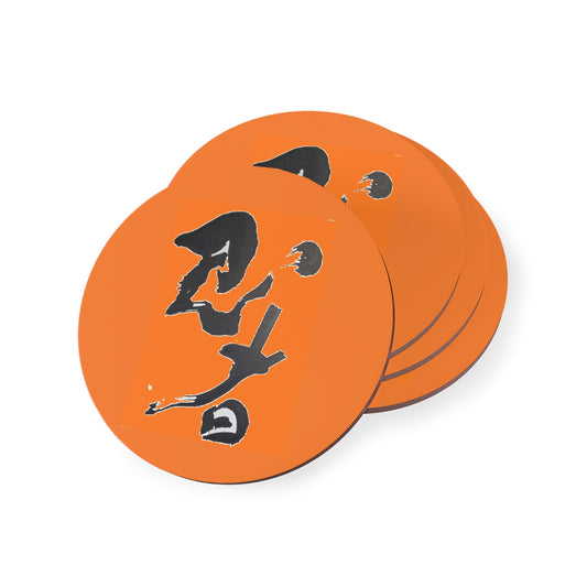 Round Orange Coasters w/ 'Ninja' in kanji, by TokyoBill