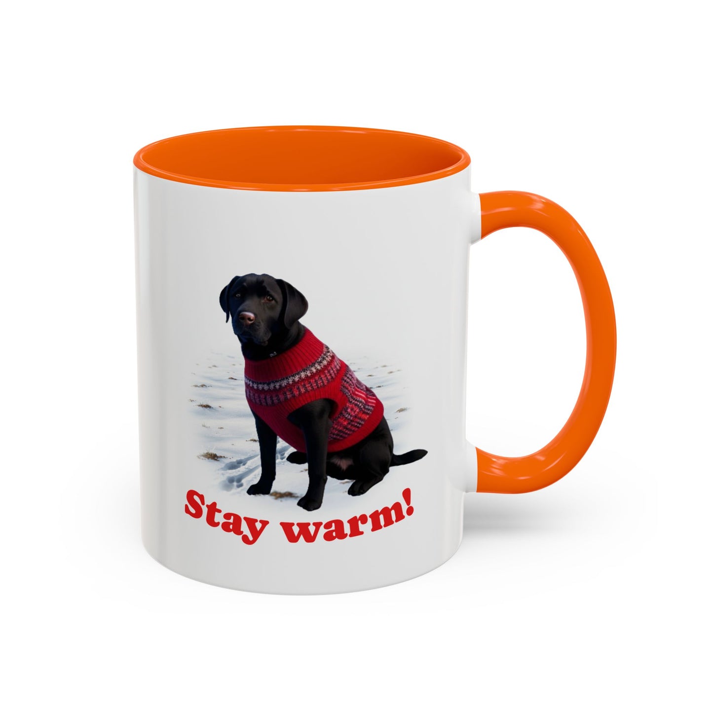 Two-tone Accent 11 oz Coffee Mug w/Black Lab Retriever Sweater Dog, by TokyoBill