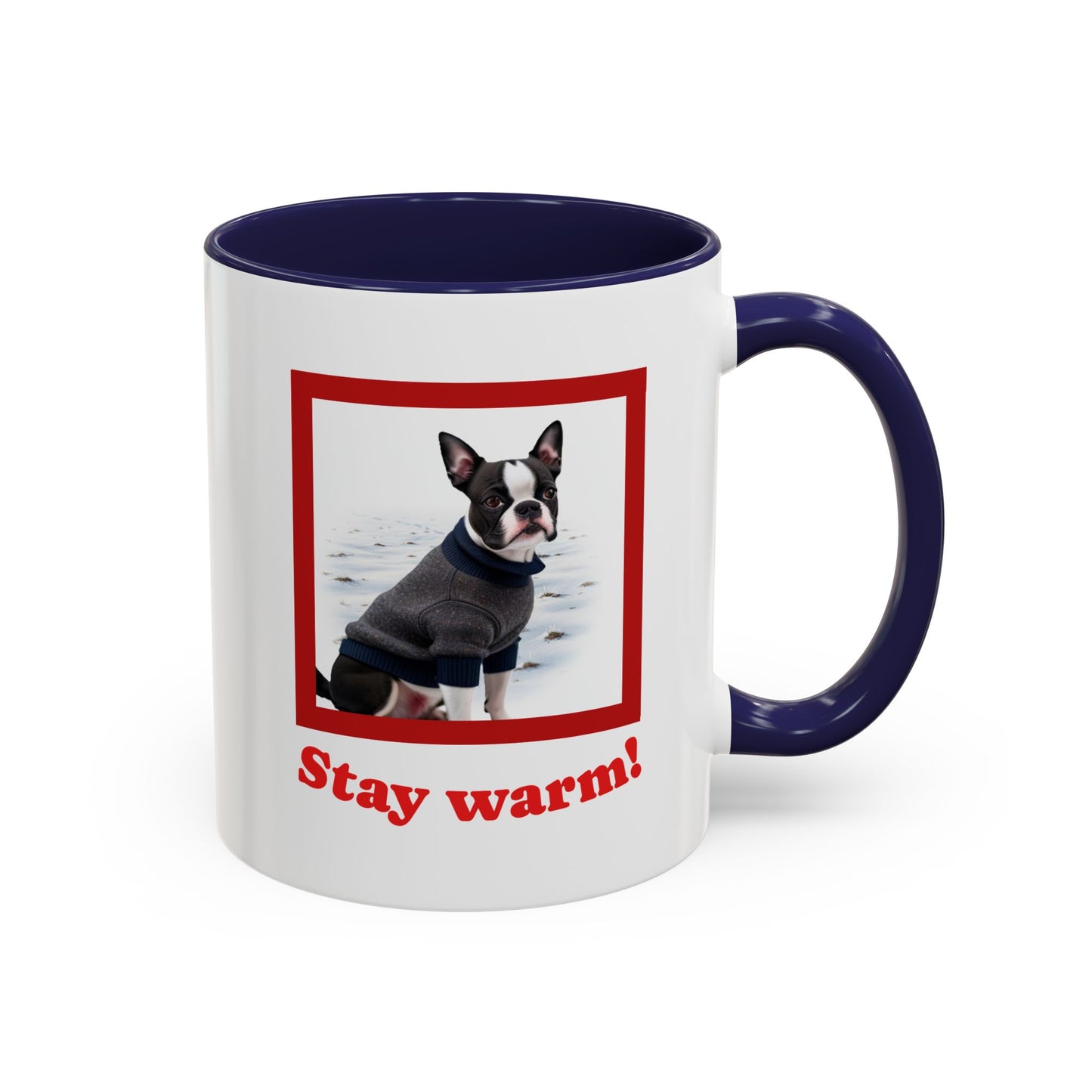 Two-tone Accent 11 oz Coffee Mug w/ Boston Terrier Sweater Dog, by TokyoBill