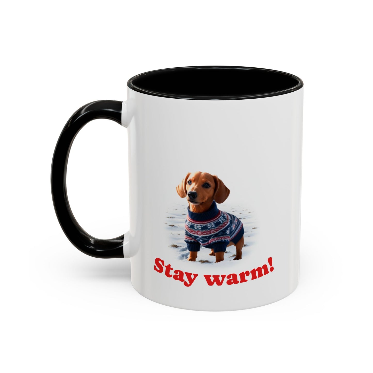 Two-tone Accent 11 oz Coffee Mug w/ Dachshund Sweater Dog, by TokyoBill