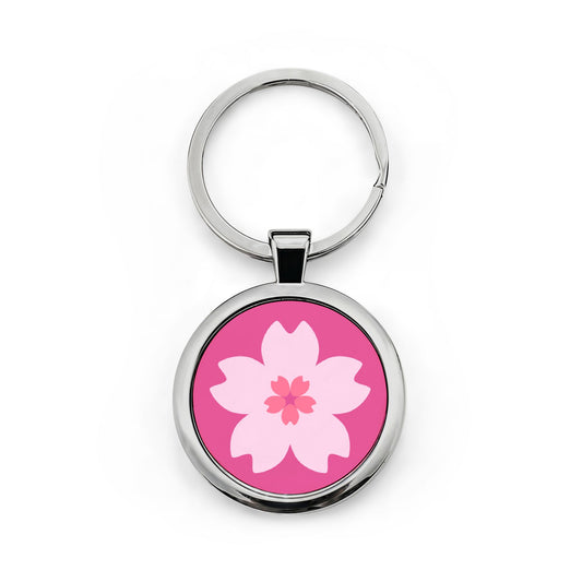 Pink Cherry Blossom Round Keychain | Stainless Steel