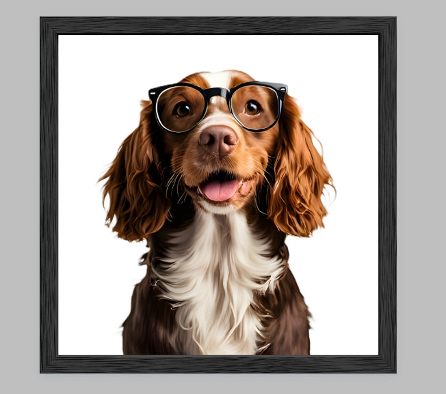 Reading Dogs Art Print | Dog Wearing Glasses Portrait | Funny Dog Wall Art | Cute Animal Print | Home Decor Gift | Brittany Spaniel