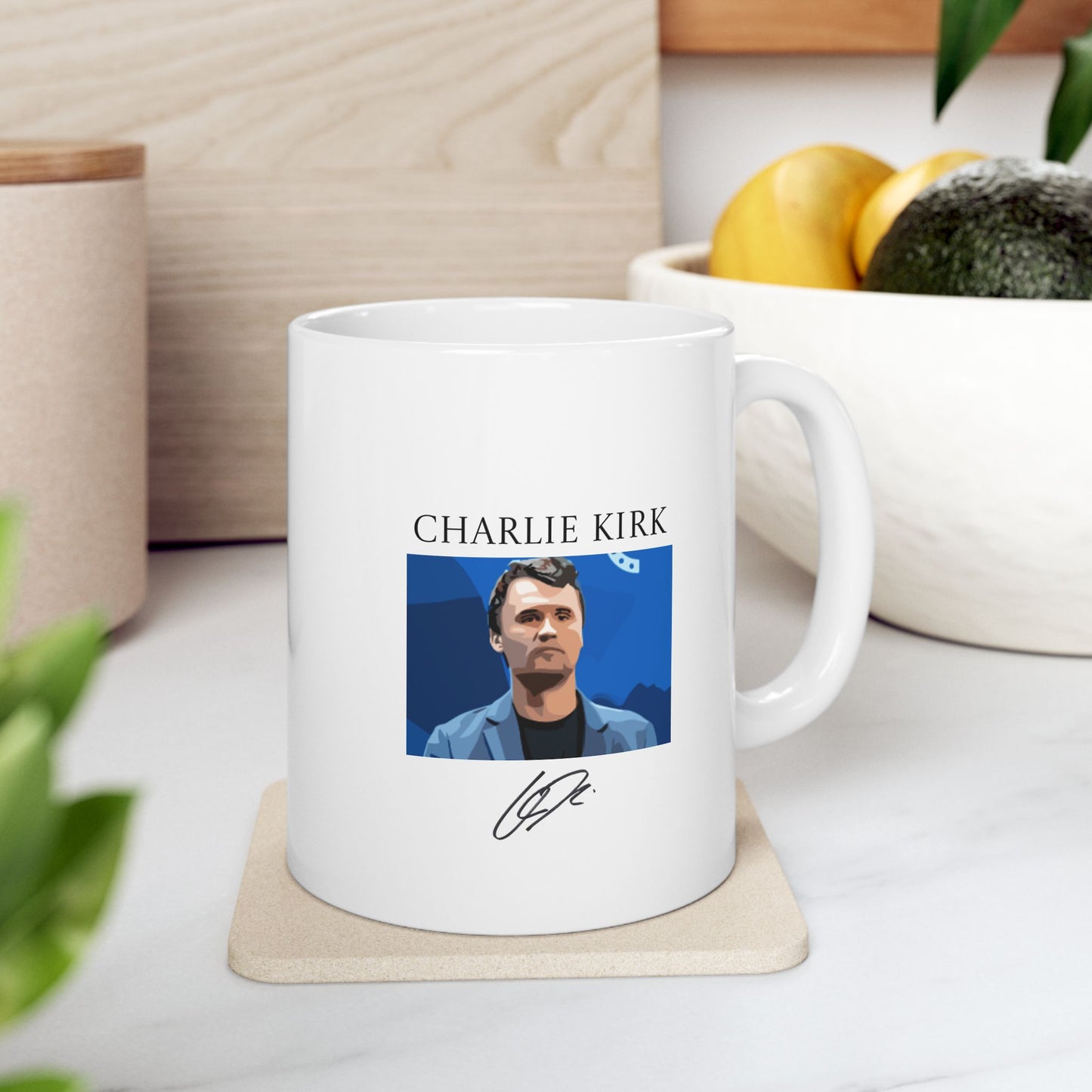Charlie Kirk 11 oz Ceramic Mug, American Flag Coffee Cup, by TokyoBill
