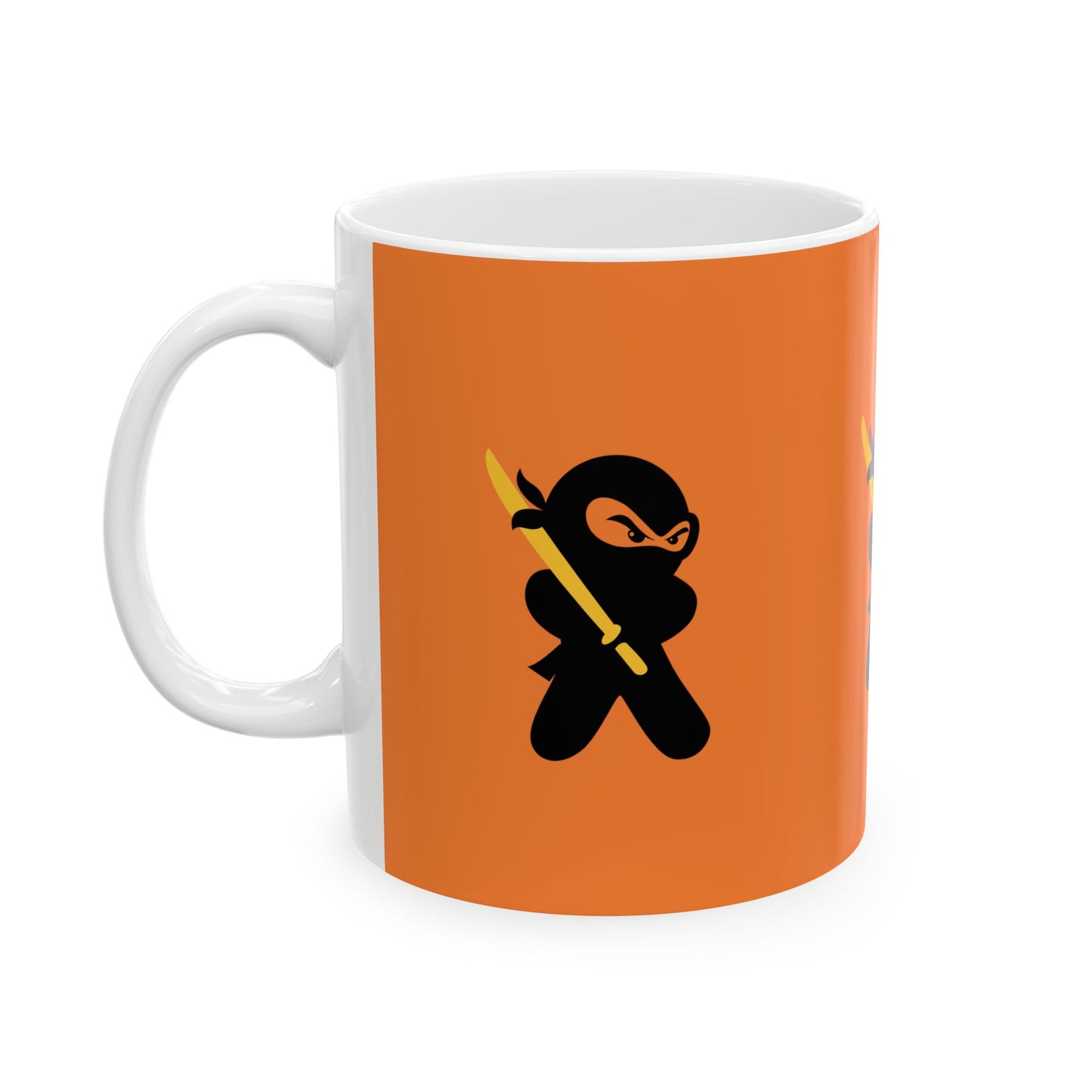 Orange over White Ceramic Coffee/Tea Mug (11 oz) with Ninjas, by TokyoBill