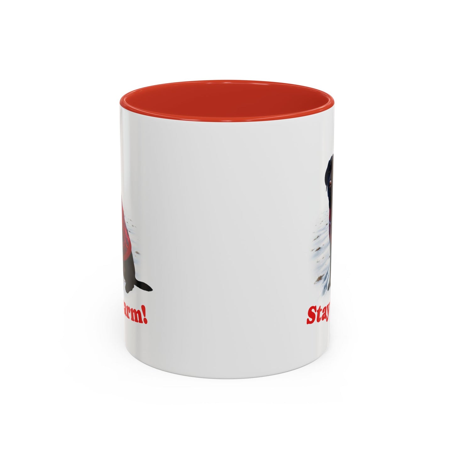 Two-tone Accent 11 oz Coffee Mug w/Black Lab Retriever Sweater Dog, by TokyoBill