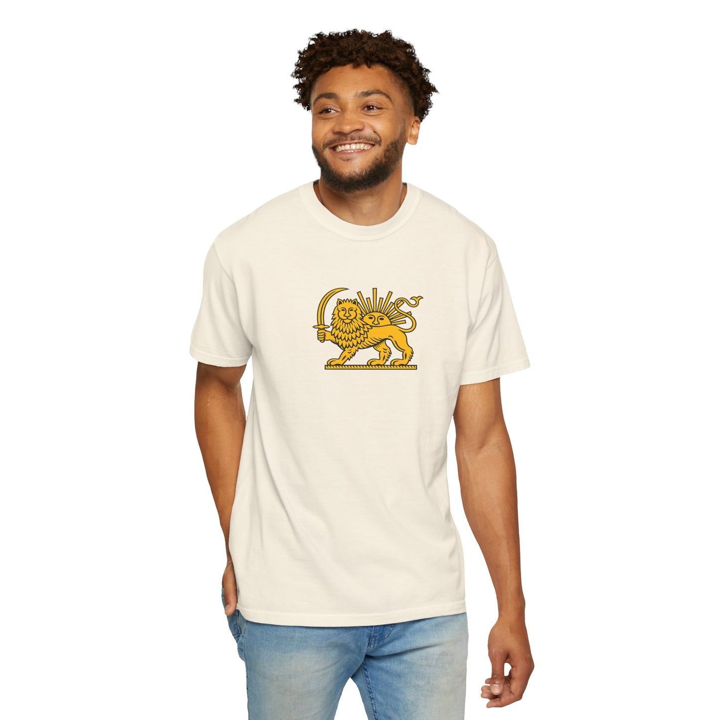 Lion with Sword Graphic T-shirt; Heraldic Golden Lion by TokyoBill