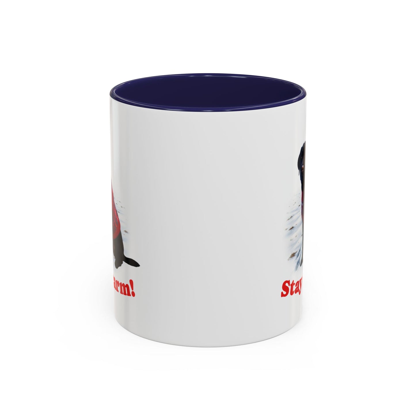 Two-tone Accent 11 oz Coffee Mug w/Black Lab Retriever Sweater Dog, by TokyoBill