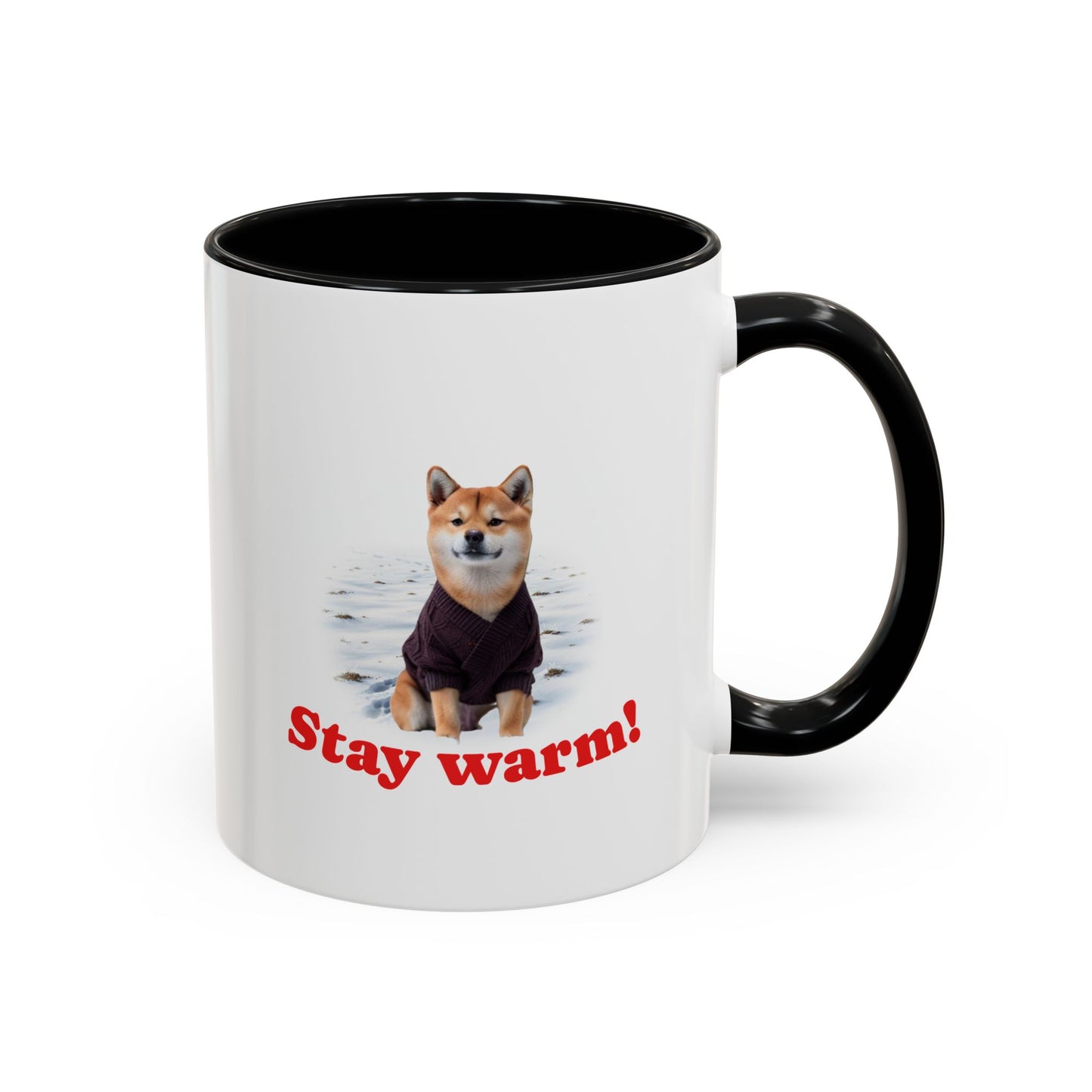 Two-tone Accent 11 oz Coffee Mug w/ Shiba Ken Sweater Dog, by TokyoBill