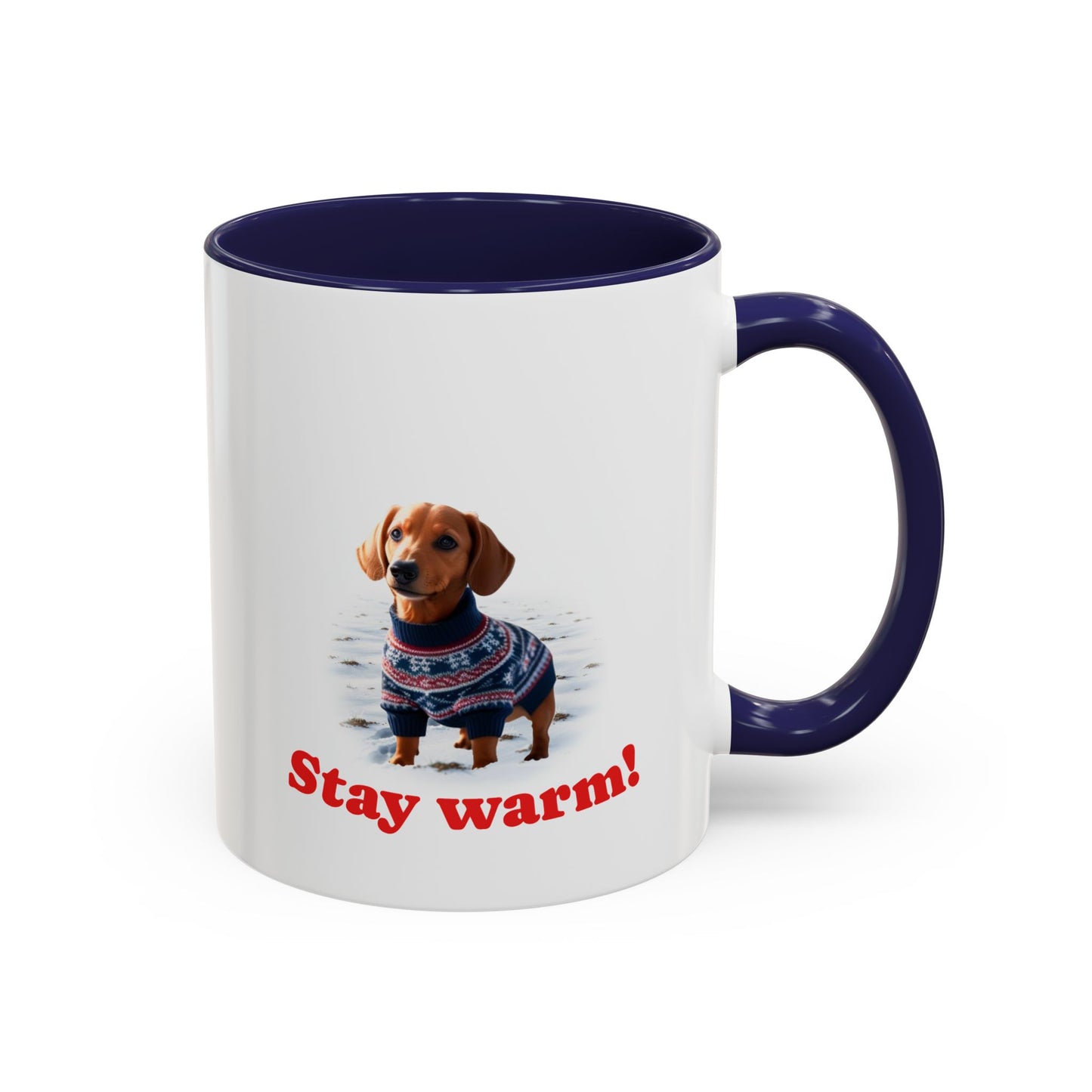 Two-tone Accent 11 oz Coffee Mug w/ Dachshund Sweater Dog, by TokyoBill