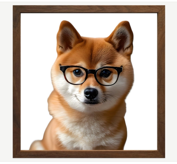 Shiba Inu Wearing Glasses Wall Art | Dog Portrait Print | Nursery or Office Decor | Pet Lover Gift