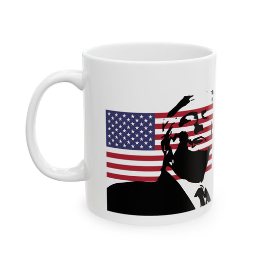 Patriotic Ceramic Mug - American Flag Design with Donald Trump, by TokyoBill