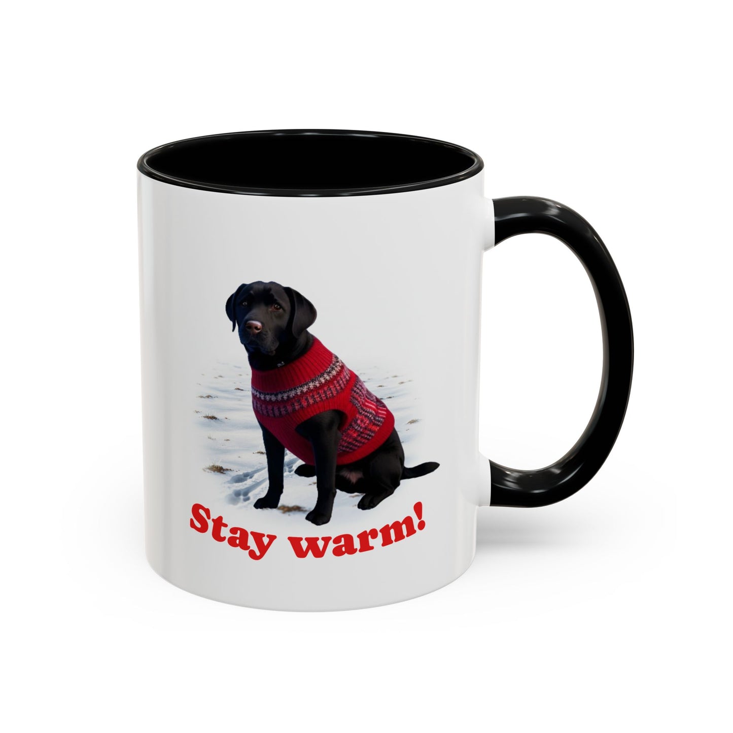 Two-tone Accent 11 oz Coffee Mug w/Black Lab Retriever Sweater Dog, by TokyoBill
