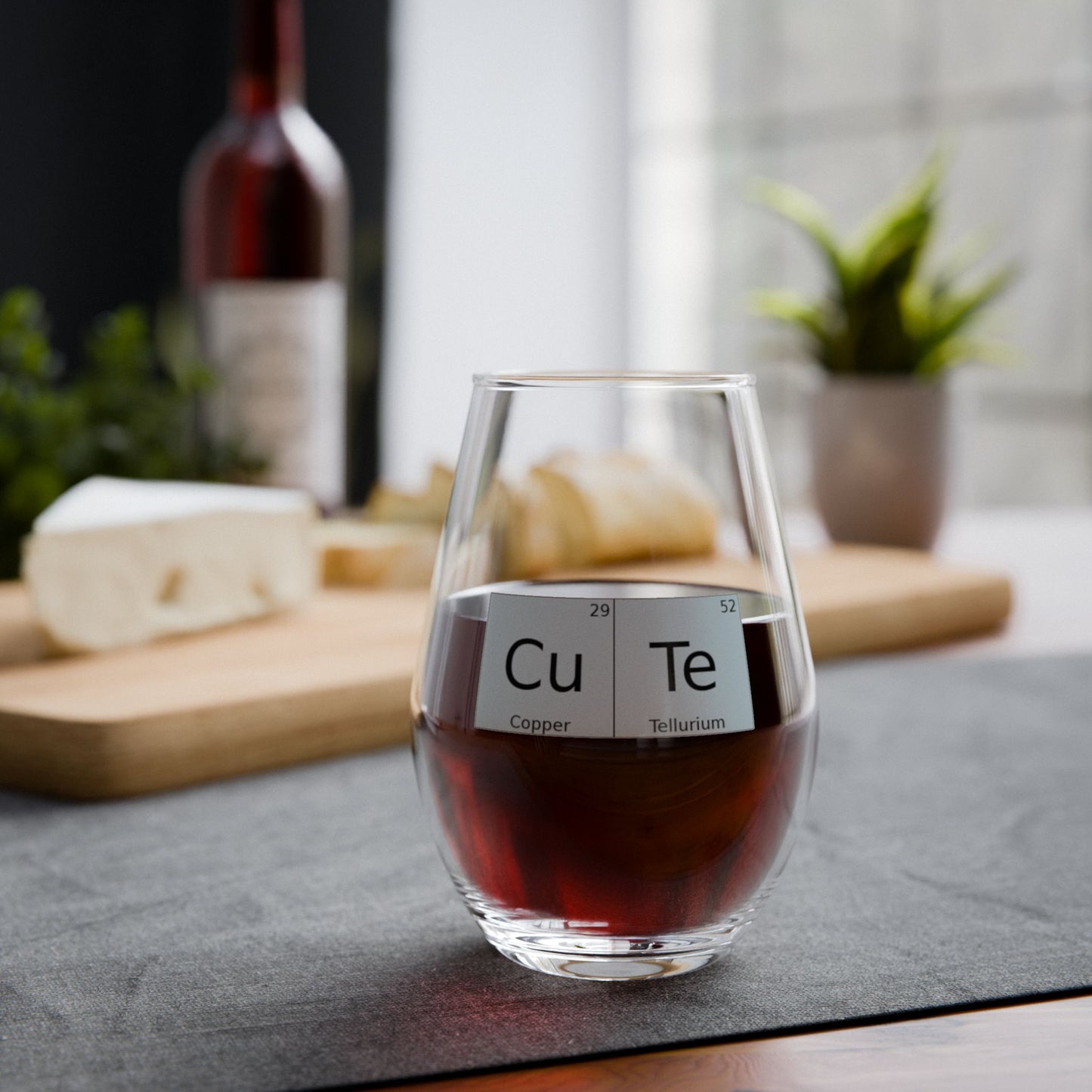 CuTe Copper-Tellurium Periodic Table Chemistry 11.75oz Wine Glass, by TokyoBill
